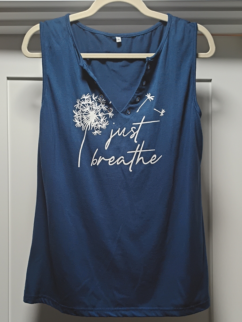 Just Breathe Navy Sleeveless Graphic Tank Top